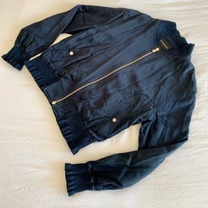 Club Monaco Navy Satin Bomber Jacket